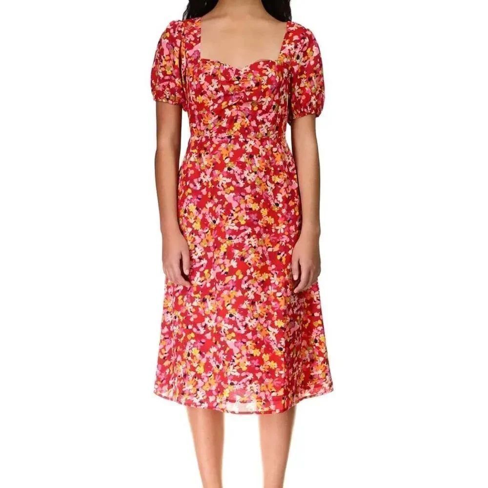 Sanctuary Womens Floral Puff Sleeve Midi Dress Red Size 4